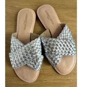 Laurent Effel Womens Woven Metallic Silver Leather Sandals